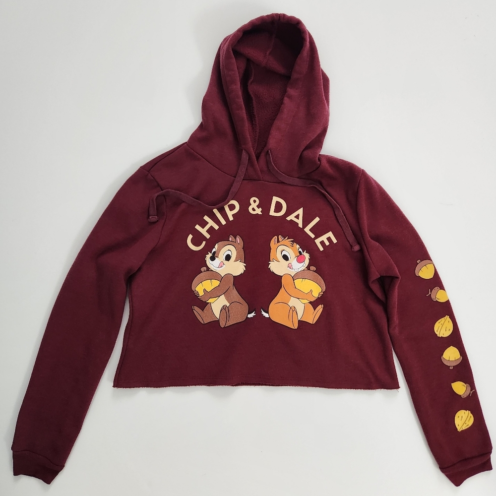 Disney‎ Chip and Dale Crop Maroon Hoodie Women's Size Small